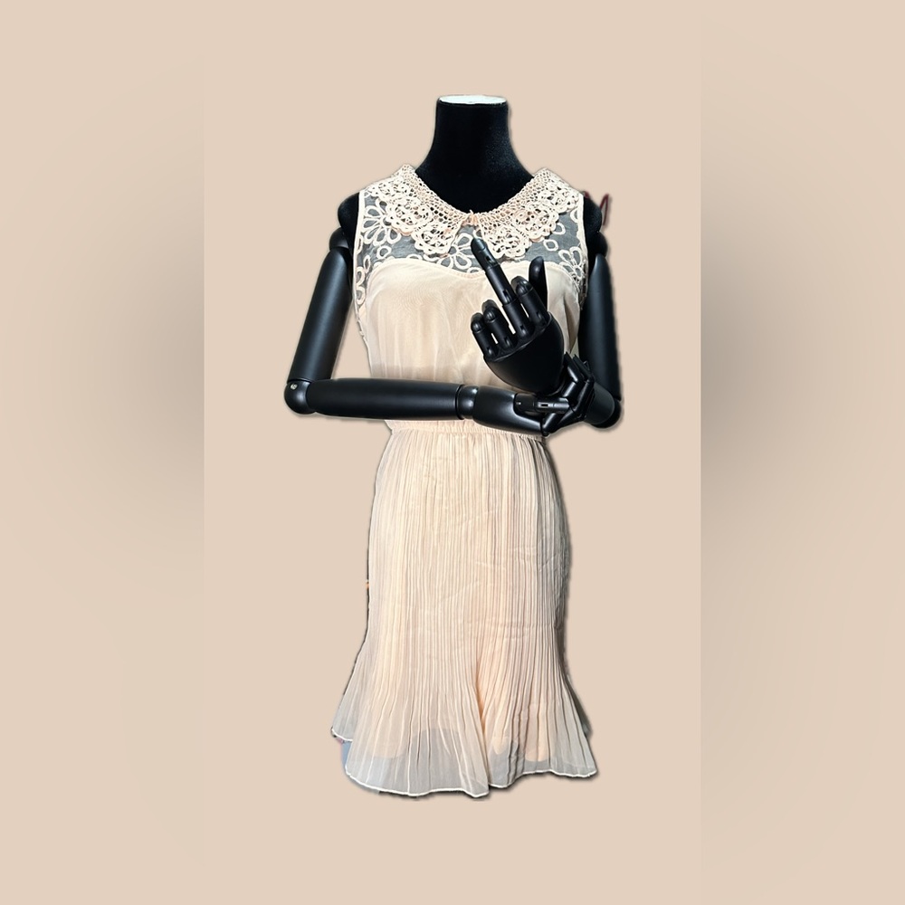 Pinky // Pale Pink Crochet Illusion Top // Panel Skirt Dress // Size M